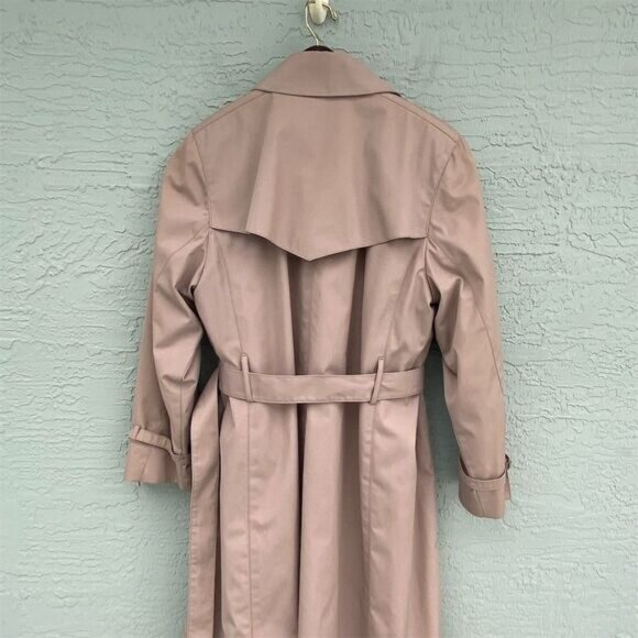 London Fog Trench Coat Size 10 Beige Plaid Double-Breasted - Picture 7 of 12